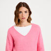 Pull avec col en V rose vif femme
