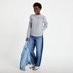 Chemise droite manches longues bleu fonc&eacute; femme