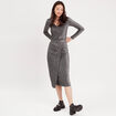 Jupe midi moulante drapée gris argent femme