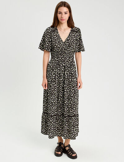Robe longue évasée multicolore femme