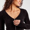 Gilet zippé mailles duveteuses noir femme