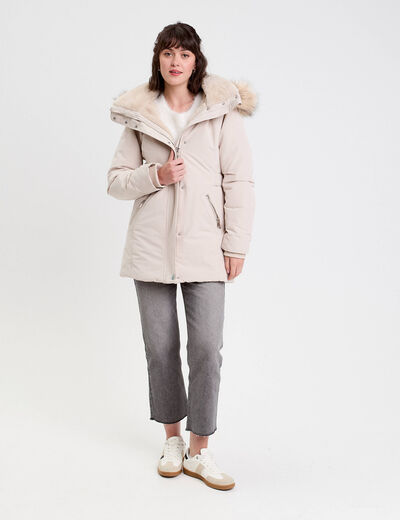 Parka droite avec capuche ecru femme