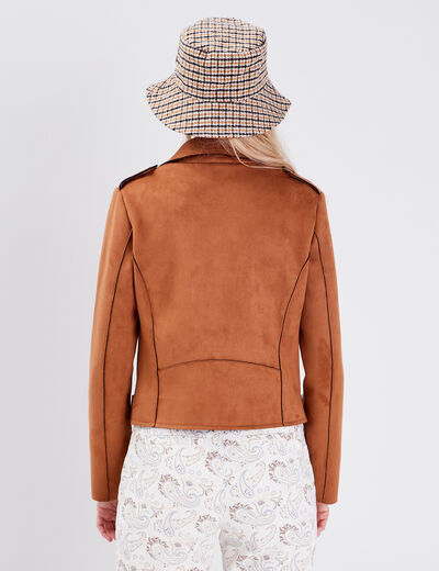 Veste esprit biker droite camel femme