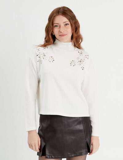 T-shirt détails bijoux ecru femme