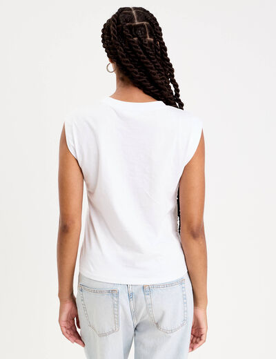 T-shirt sans manches brodé blanc femme