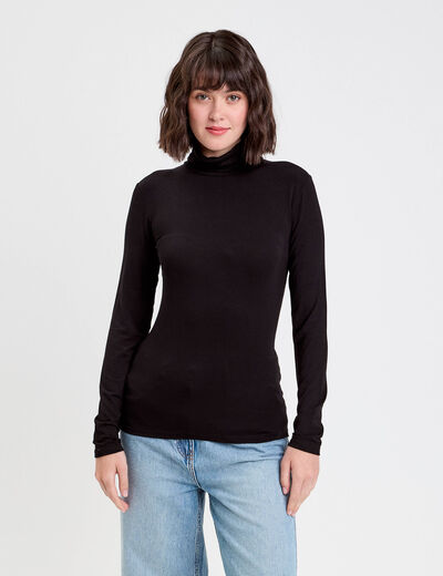 T-shirt uni &agrave; manches longues noir femme
