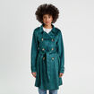 Trench long cintré suédine bleu canard femme