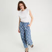 Pantalon large brodé bleu femme