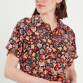 Chemise manches courtes noir femme