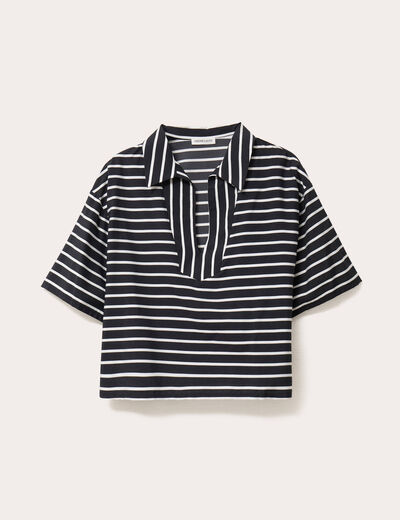 Blouse col V manches courtes noir femme