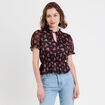 Blouse col V manches courtes noir femme