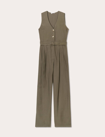 Combinaison pantalon ceinturée vert kaki femme
