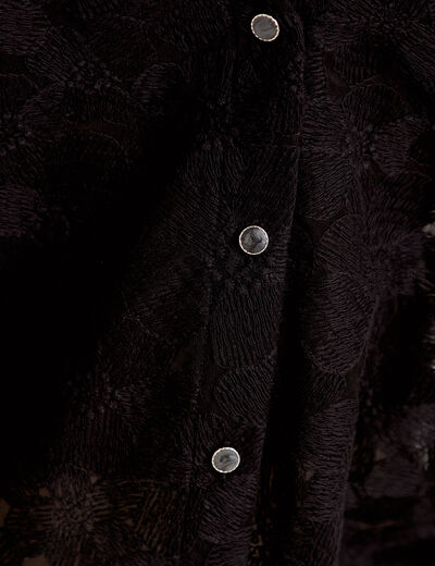 Blouse droite col v en dentelle noir femme
