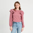 Blouse brodée avec volants vieux rose femme