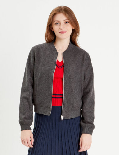 Veste teddy zippée gris foncé femme