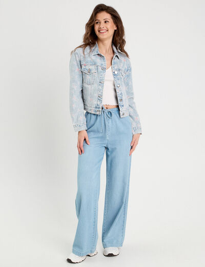 Pantalon large en jean denim bleach femme