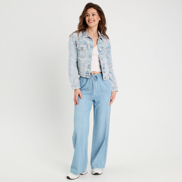 Pantalon large en jean denim bleach femme