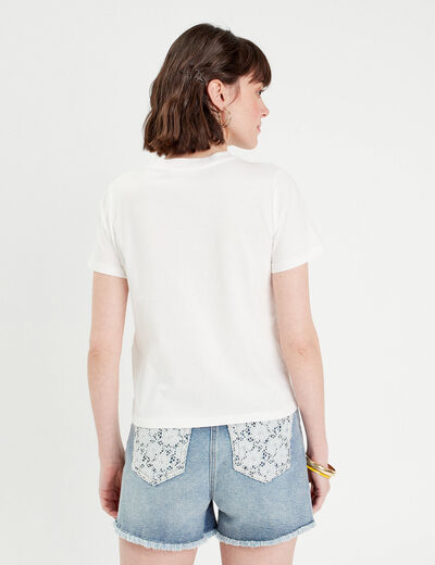 T-shirt 2-en-1 manches courtes ecru femme