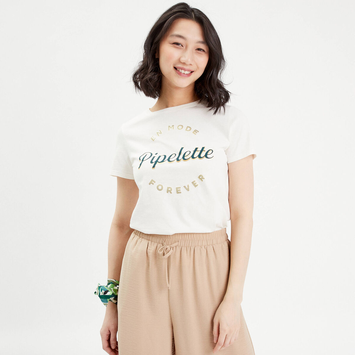 T-shirt manches courtes ecru femme