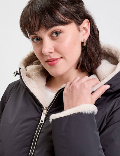Parka réversible à capuche noir femme