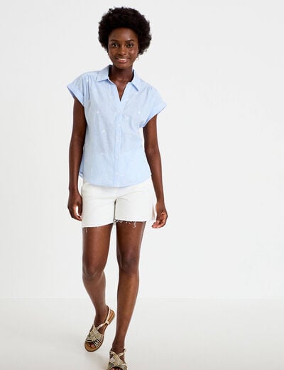 Blouse droite sans manches col rond blanc femme