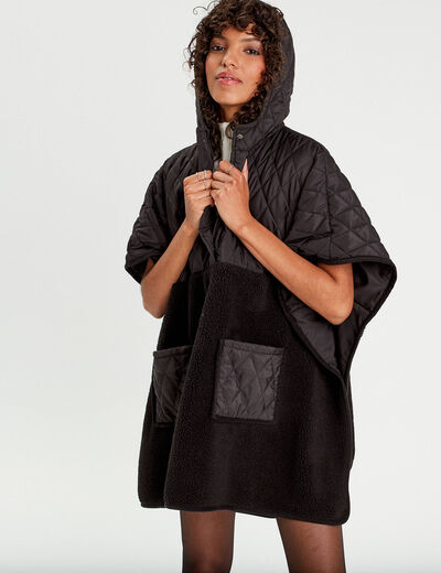 Cape matelassée à capuche noir femme