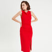 Robe longue ajustée drappée rouge femme