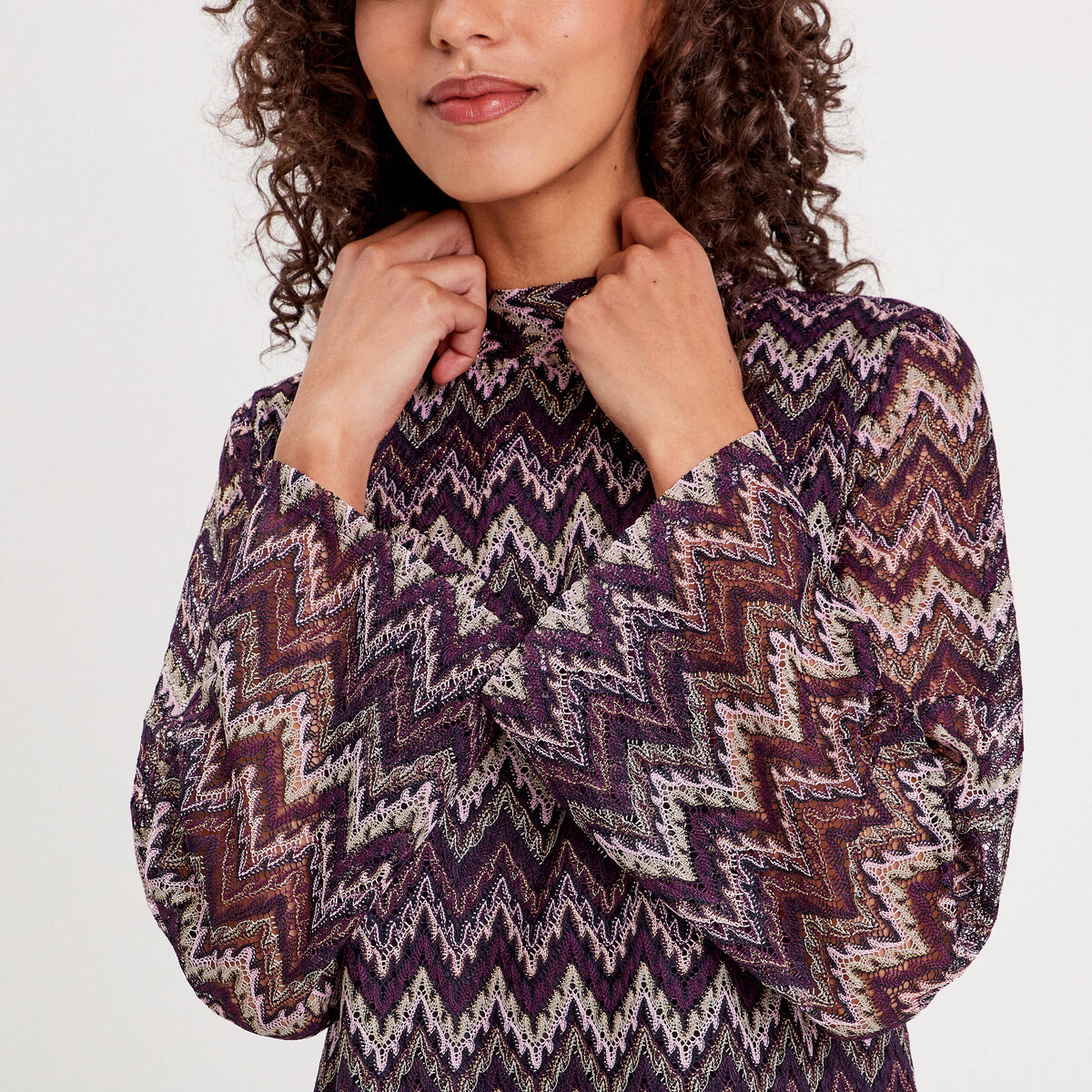 Robe trapèze col montant violet femme