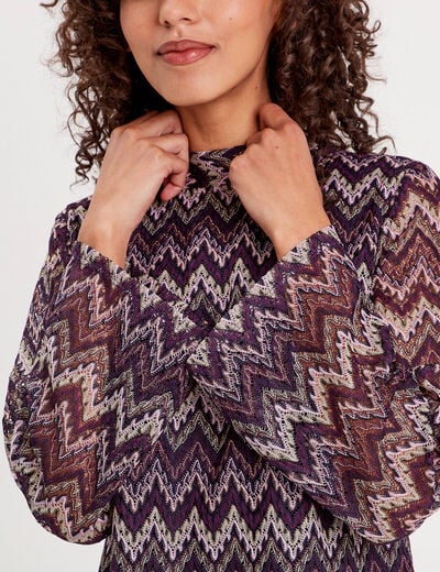 Robe trapèze col montant violet femme