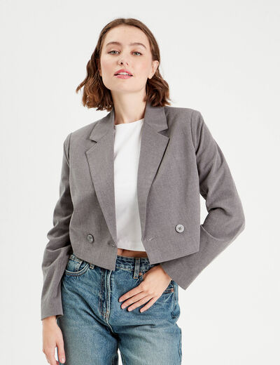 Veste blazer droite courte gris foncé femme