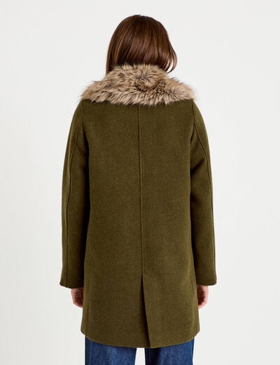 Manteau droit mi-long col tailleur vert kaki femme