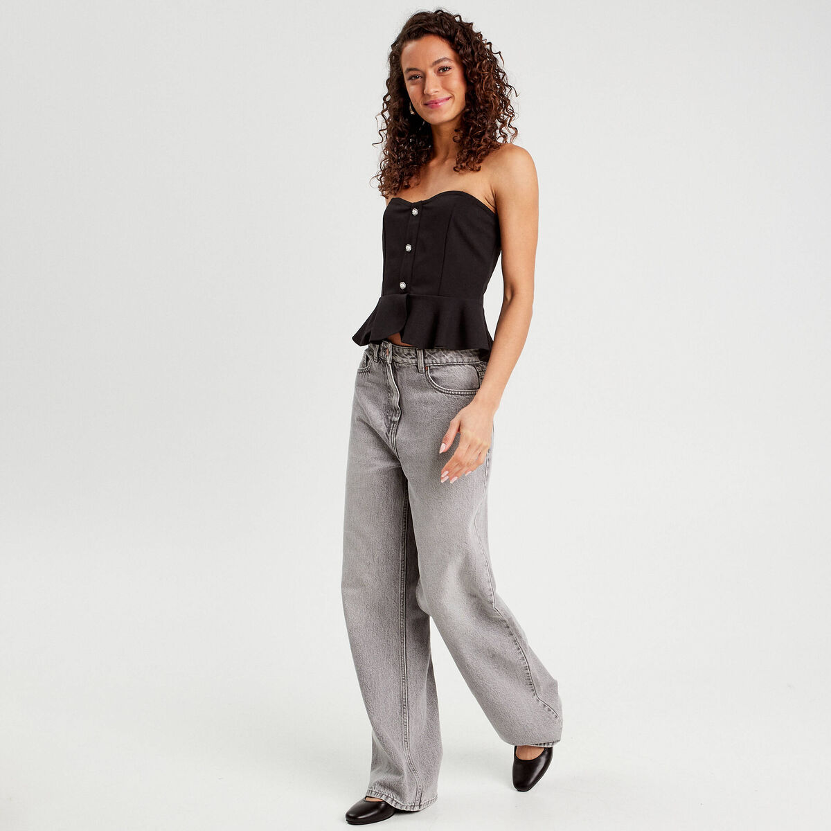 Bustier cropped avec boutons noir femme