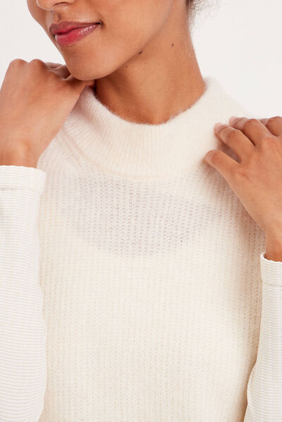 Pull sans manches col roulé ecru femme