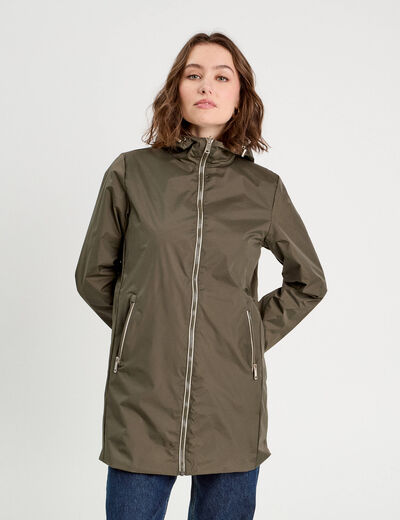 Parka réversible à capuche vert kaki femme