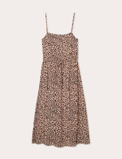 Robe longue évasée bretelles sable femme
