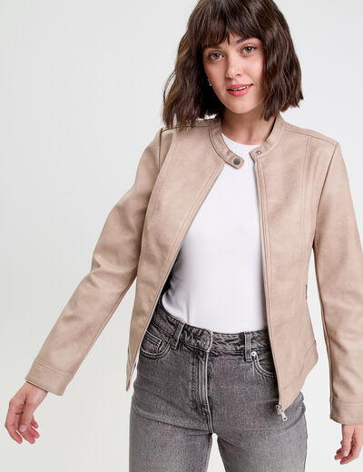 Veste droite zippée sable femme