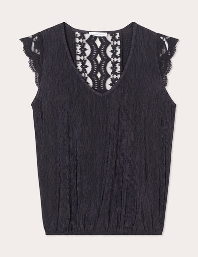 Top sans manches plissé noir femme