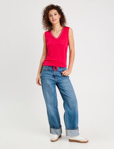 Débardeur détail noeud rose vif femme