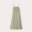 Robe midi évasée smockée vert kaki femme