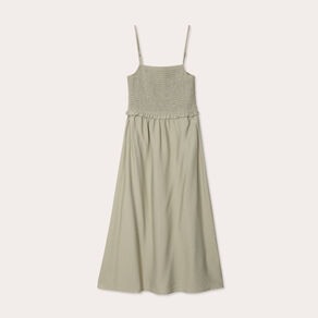 Robe midi évasée smockée vert kaki femme