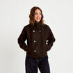 Veste chin&eacute;e col montant manches longues marron fonc&eacute; femme