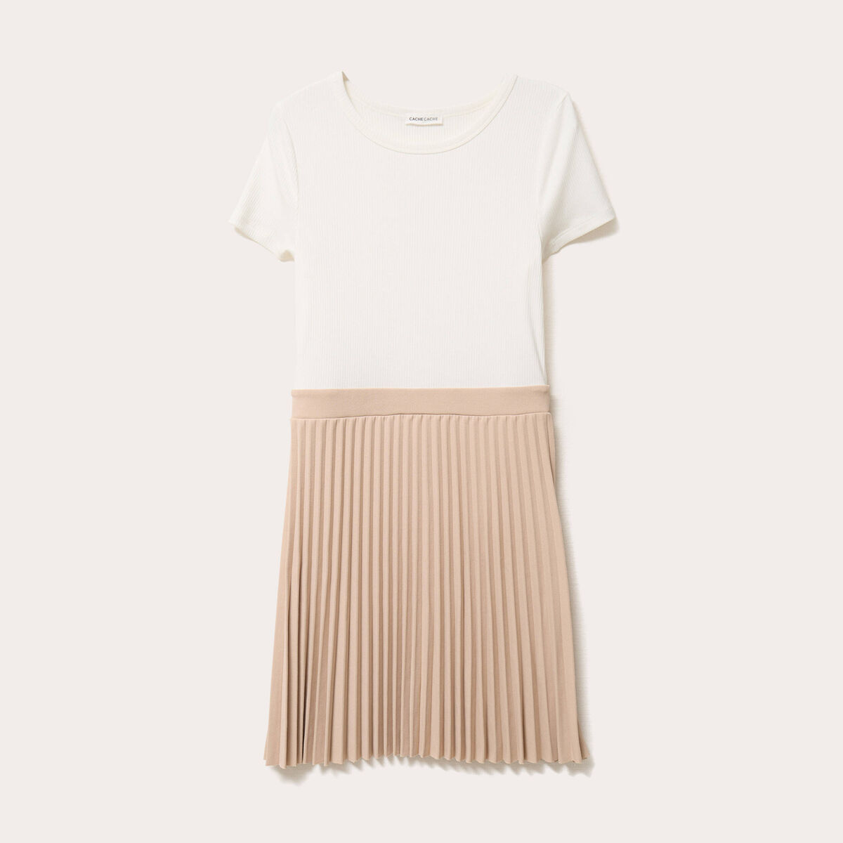 Robe droite pliss&eacute;e sable femme