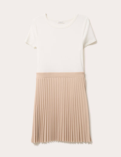 Robe droite plissée sable femme