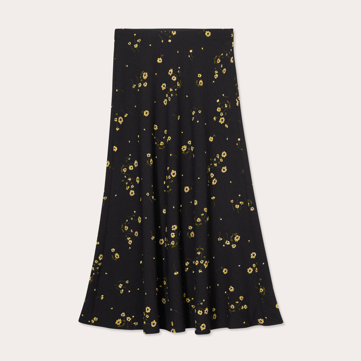Jupe longue évasée fluide jaune femme