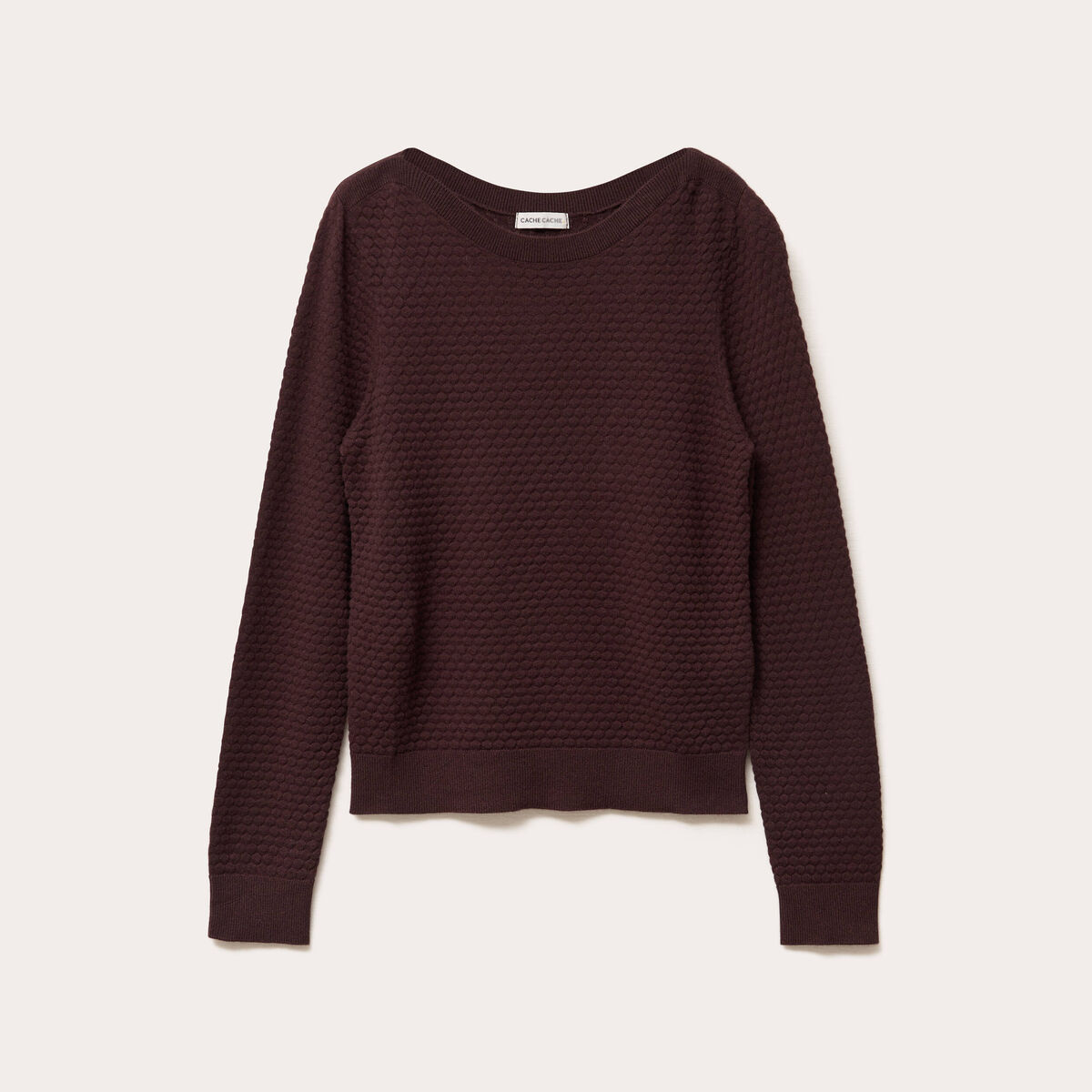 Pull col bateau marron foncé femme