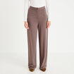 Pantalon large taille haute taupe femme