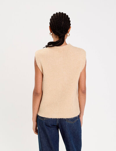 Gilet sans manches col rond beige femme