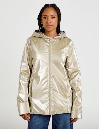Parka r&eacute;versible &agrave; capuche couleur or femme