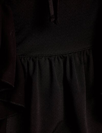 Blouse d&eacute;collet&eacute; voile manches courtes noir femme