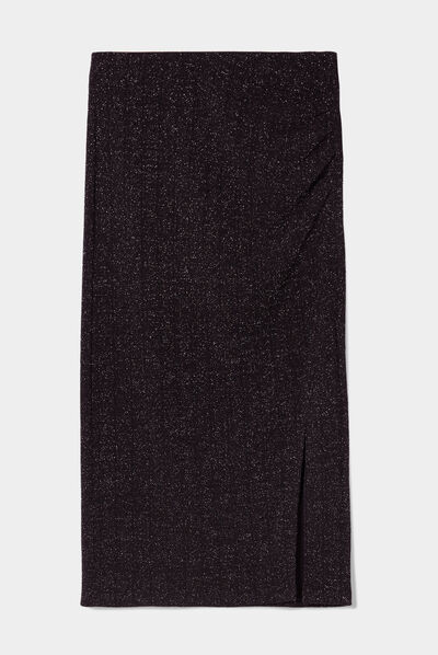 Jupe tricotée midi moulante noir femme